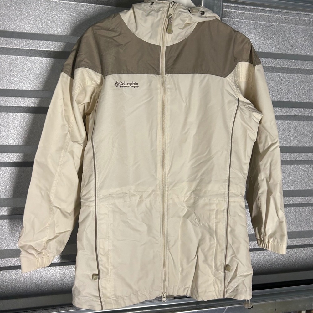 Columbia Windbreaker Jacket Womens S Cream Tan Hooded Gorpcore Outdoor Utility